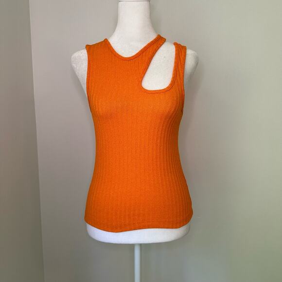 Maeve Anthropologie orange ribbed cut-out tank top size M - Picture 4 of 12